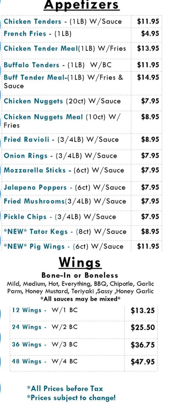 Buck's Pizzeria menu page 1