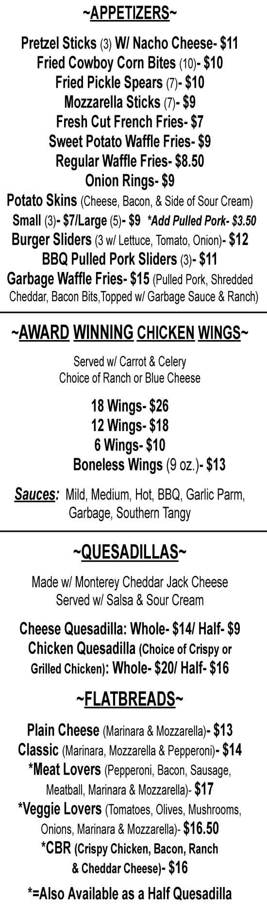 J & D's Wagon Wheel menu page 1