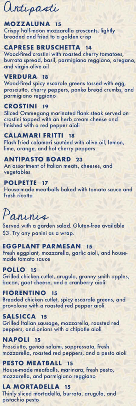 Bocca Osteria menu page 1