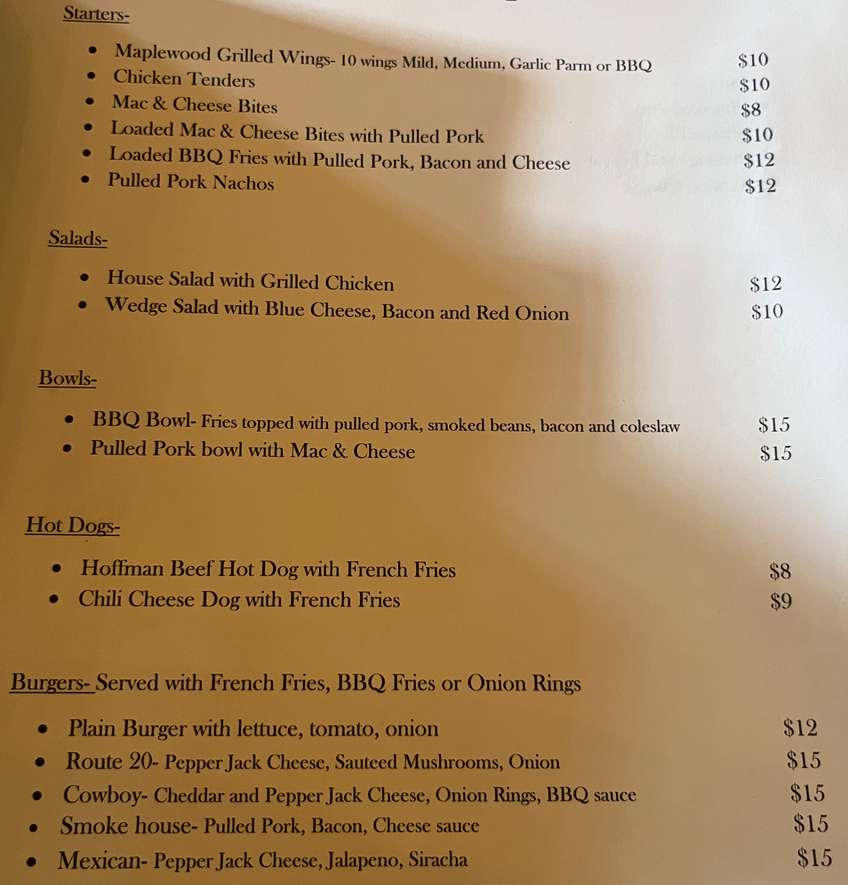 Estate at Maplewood menu page 1