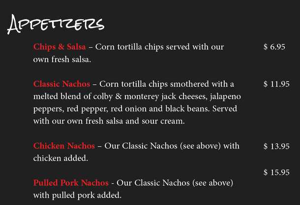 Cooper's Barn menu page 1