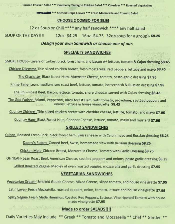 Danny's Main Street Market menu page 1