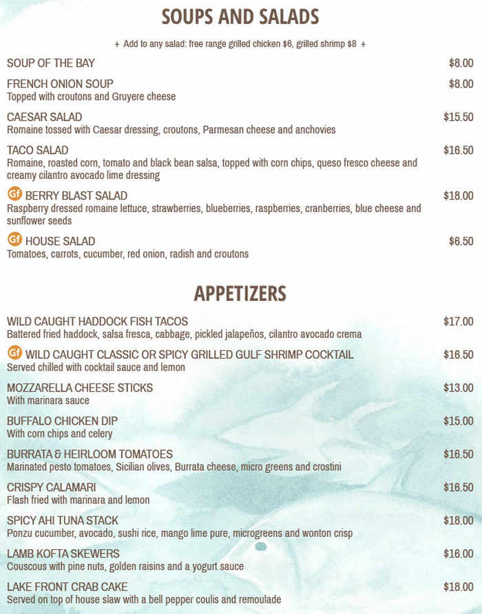 Lake Front Restaurant menu page 1