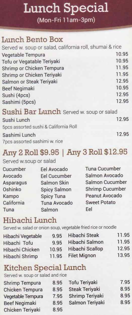 Mt Fuji Sushi & Hibachi menu page 1