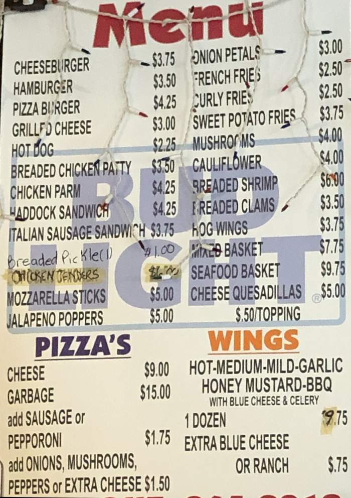 Pleasant Brook Hotel menu page 1