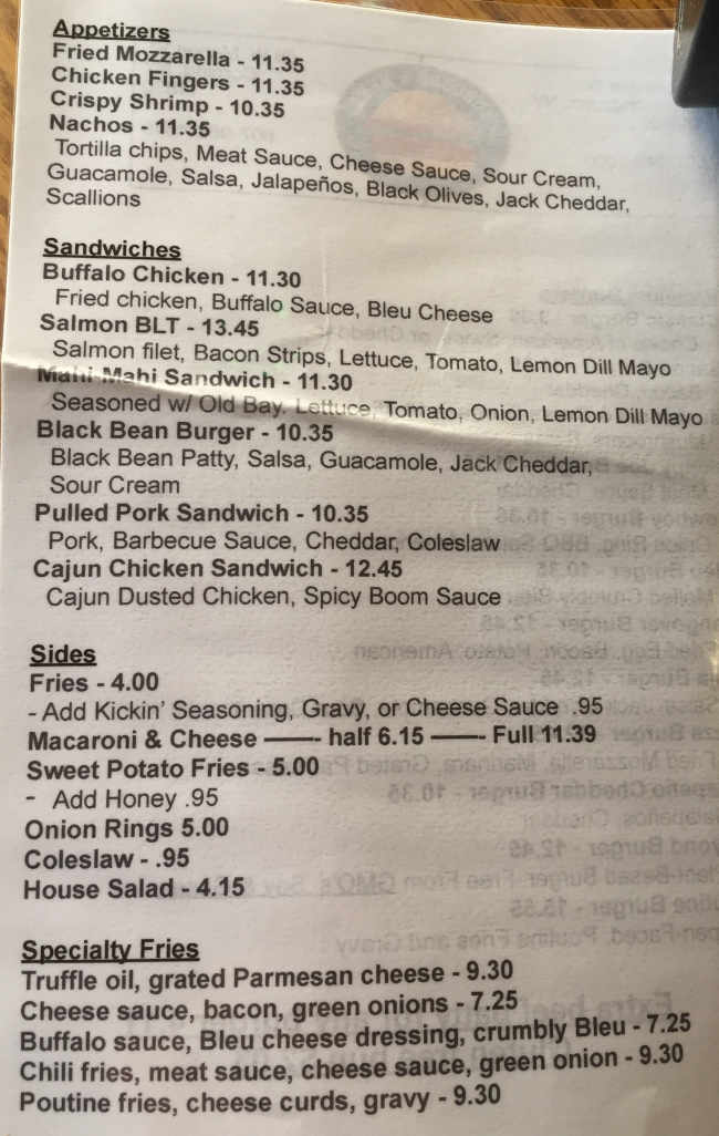 Burgers & Beer menu page 1