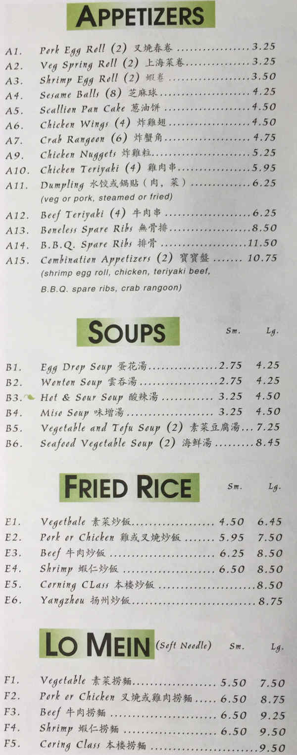 Corning Class menu page 1