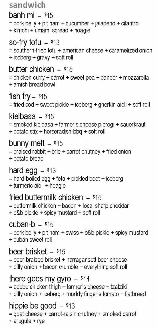 Hand & Foot menu page 1