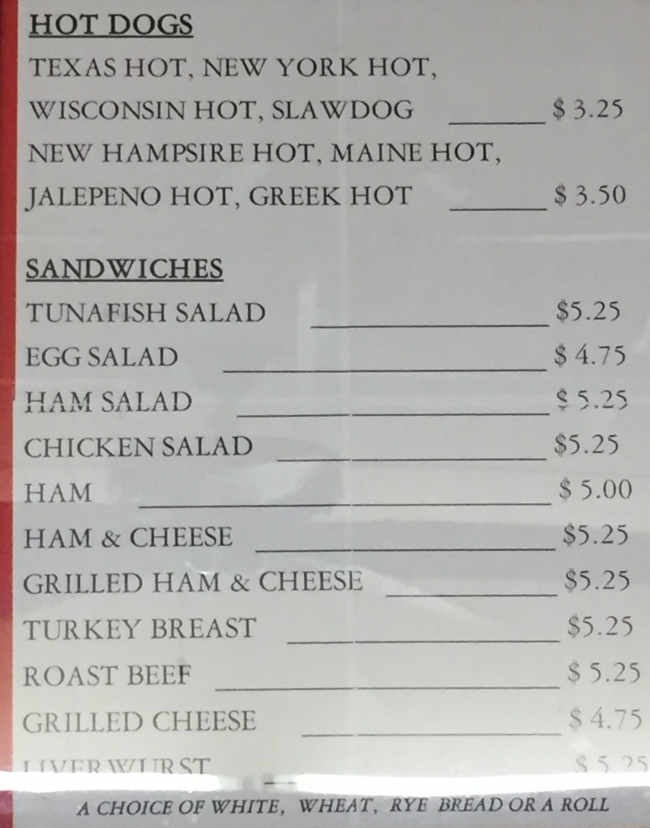 Jim's Texas Hots menu page 1