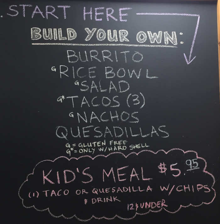 Little Boomers' Burrito Bar menu page 1