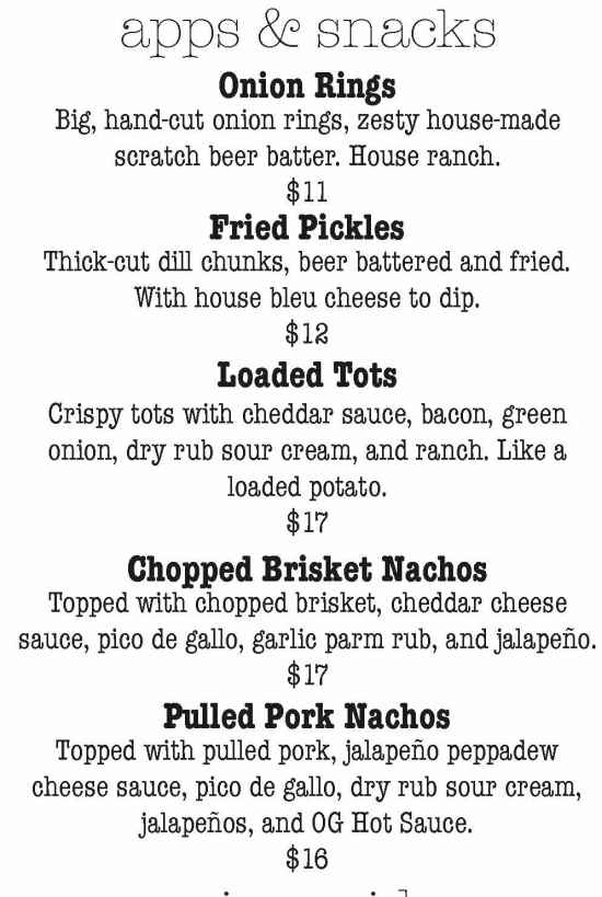 Nickel's Pit BBQ menu page 1