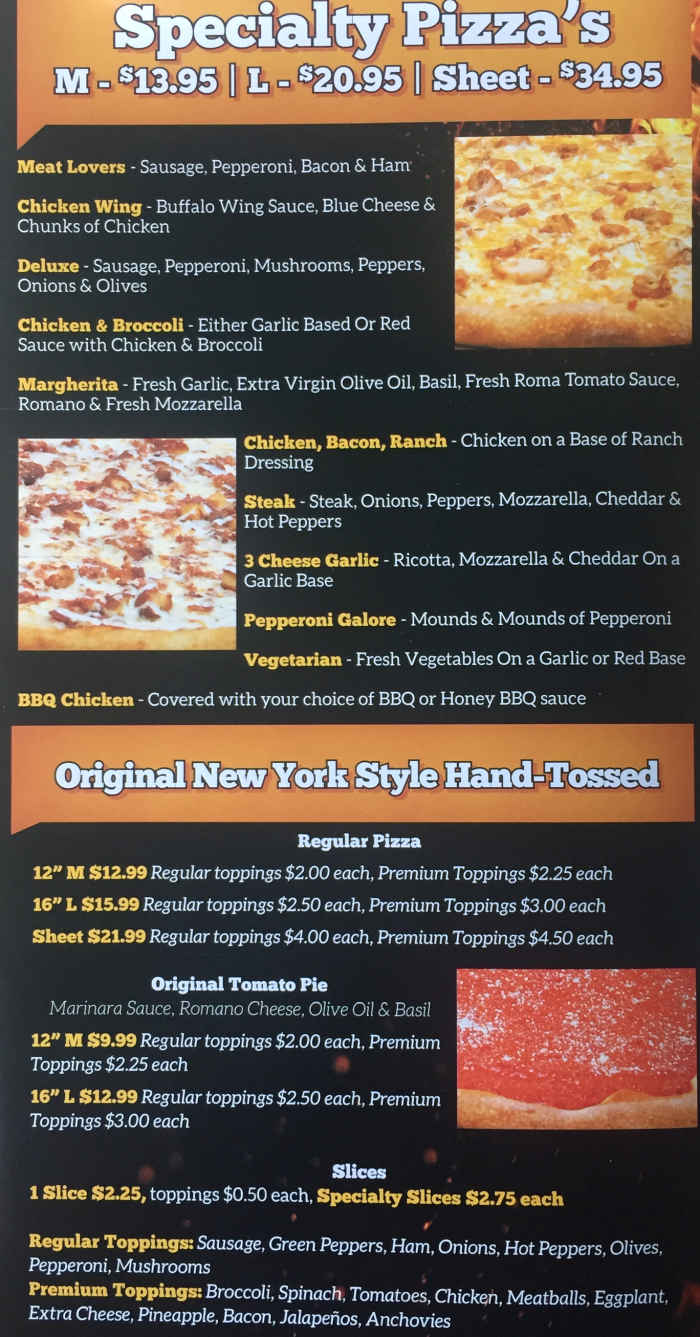 Original Italian Pizza menu page 1