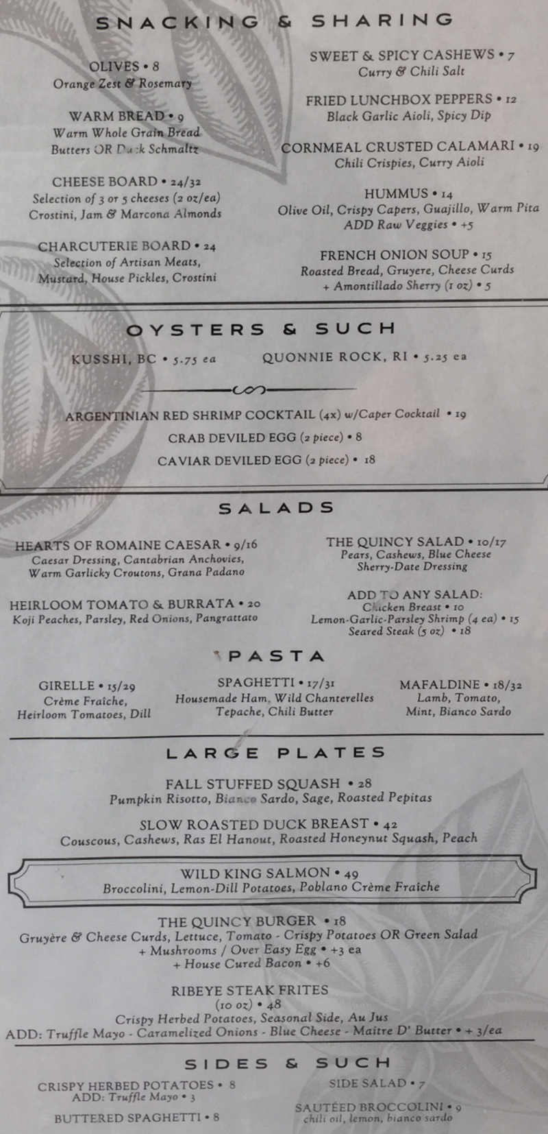 The Quincy Exchange menu page 1