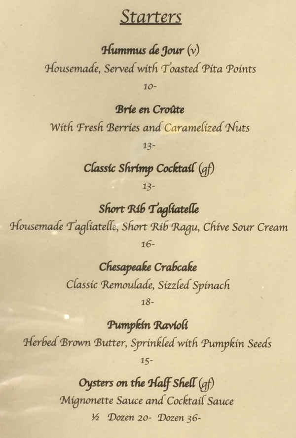 Three Birds Restaurant menu page 1