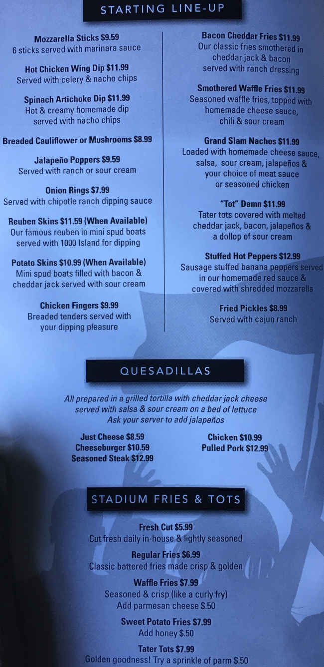 Woodhouse Stadium Grill menu page 1