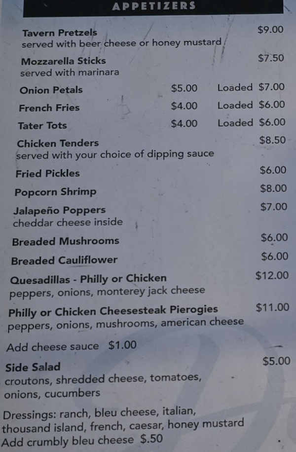 Del's Bar & Grill menu page 1