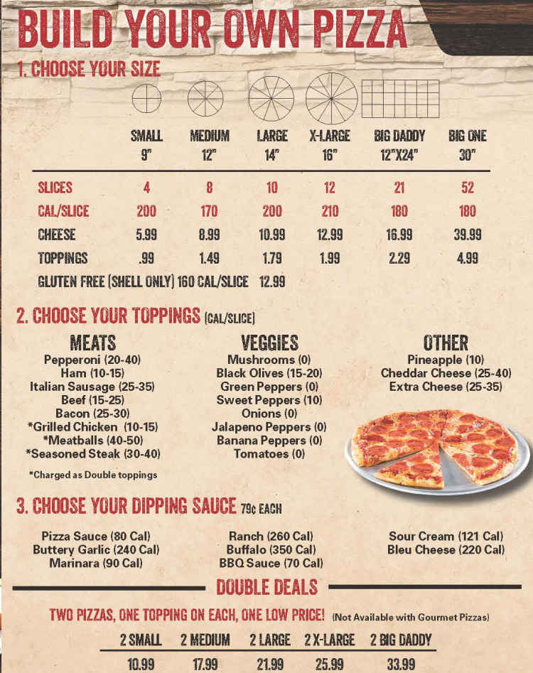 Fox's Pizza Den menu page 1
