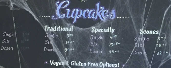 Laurabelle's Cupcakery menu page 1