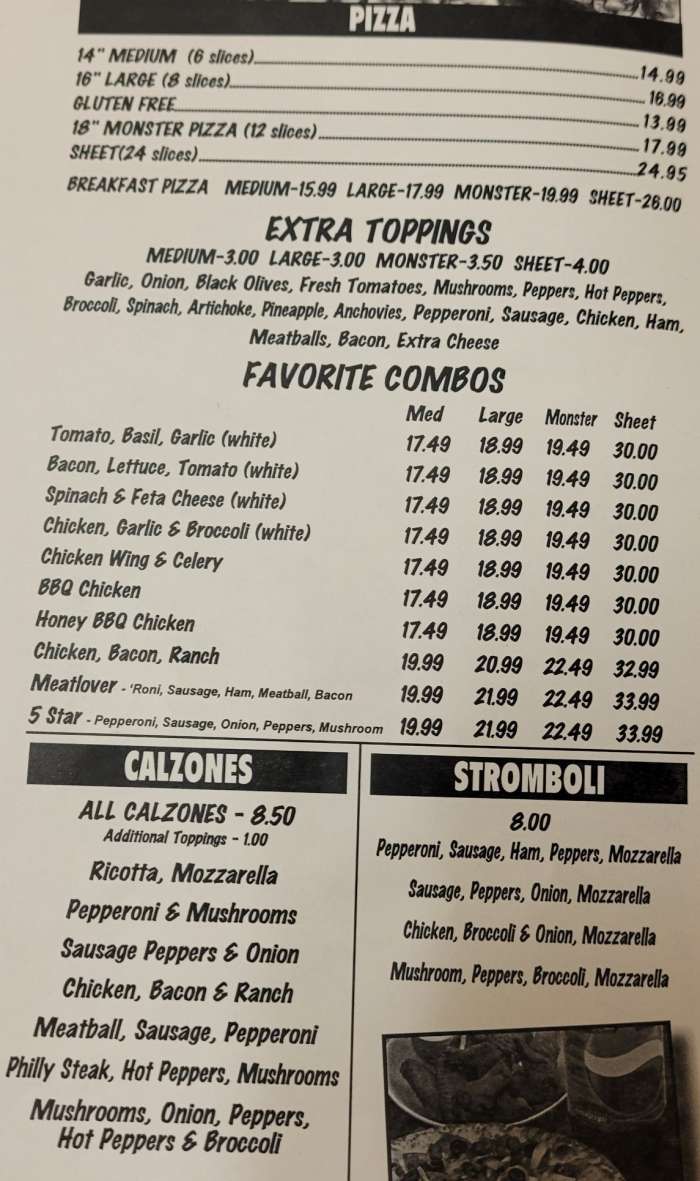 A Pizza & More menu page 1