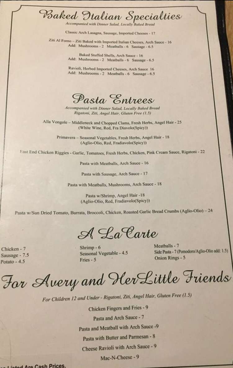 Green Arch menu page 1