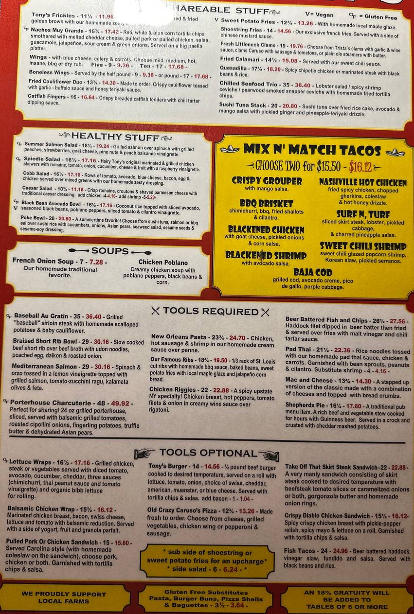 Hairy Tony's menu page 1