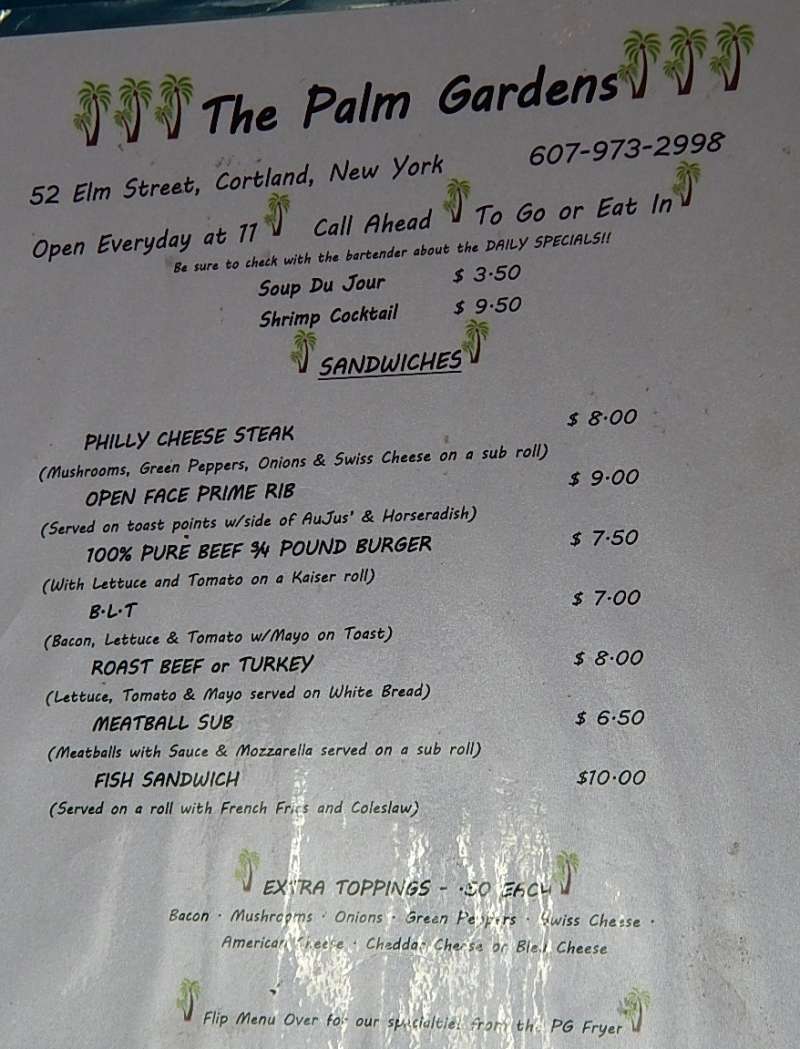 Palm Gardens menu page 1