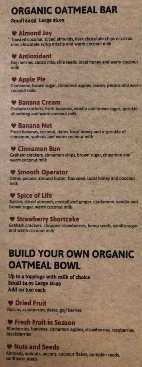 The Local Food Cafe menu page 1