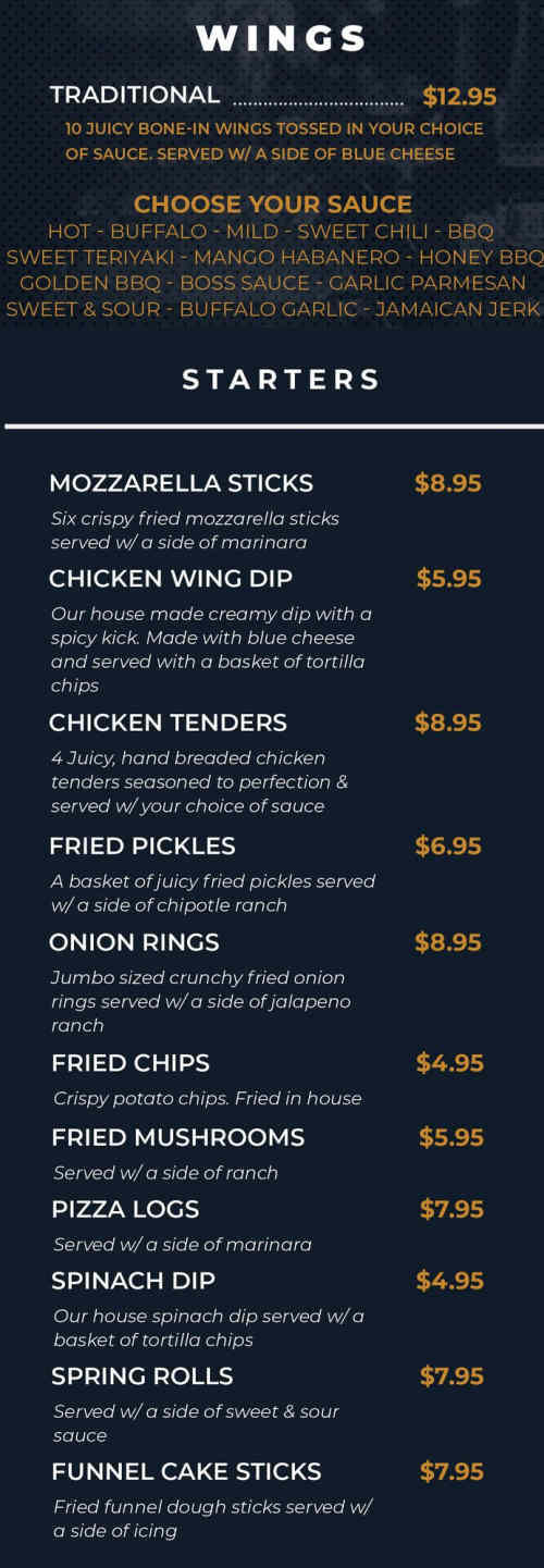 The Rock Sports Bar & Grill menu page 1