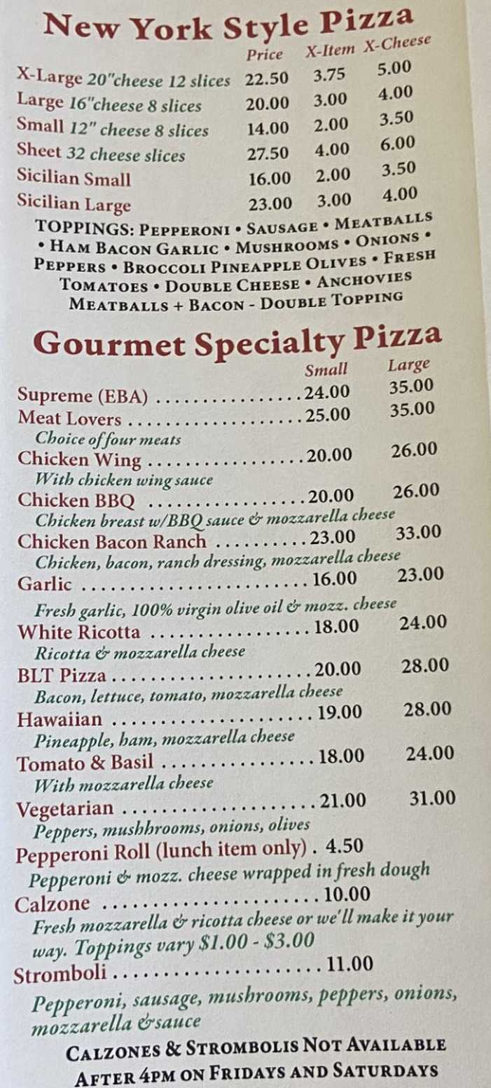Little Italy Pizzeria menu page 1
