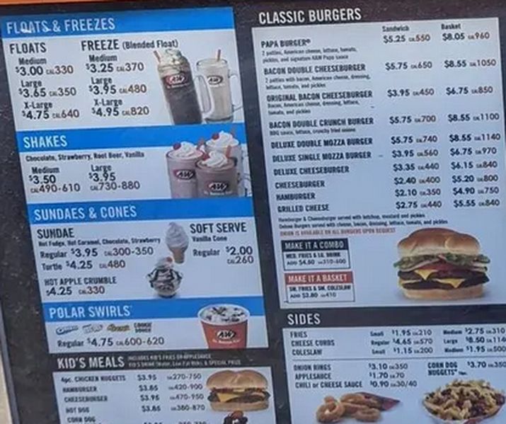 A&W Drive-In menu page 1