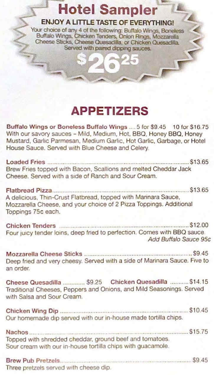 Dryden Hotel menu page 1