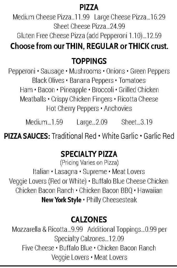 Hometown Pizzeria Groton menu page 1