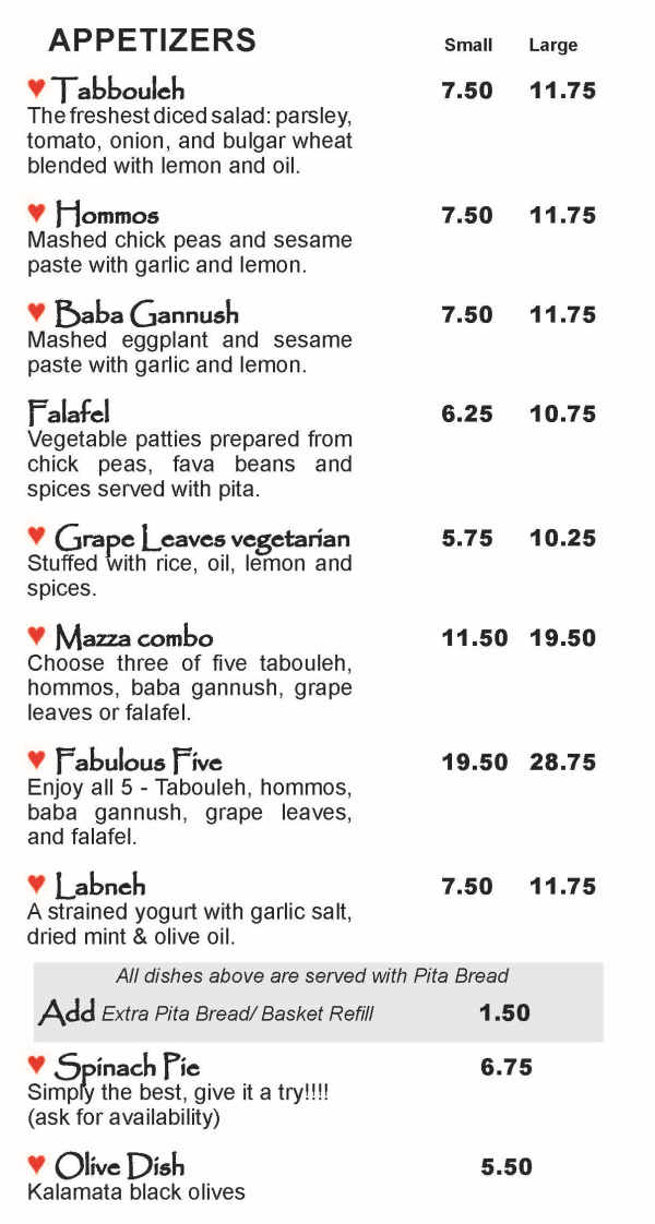 Pita Gourmet menu page 1