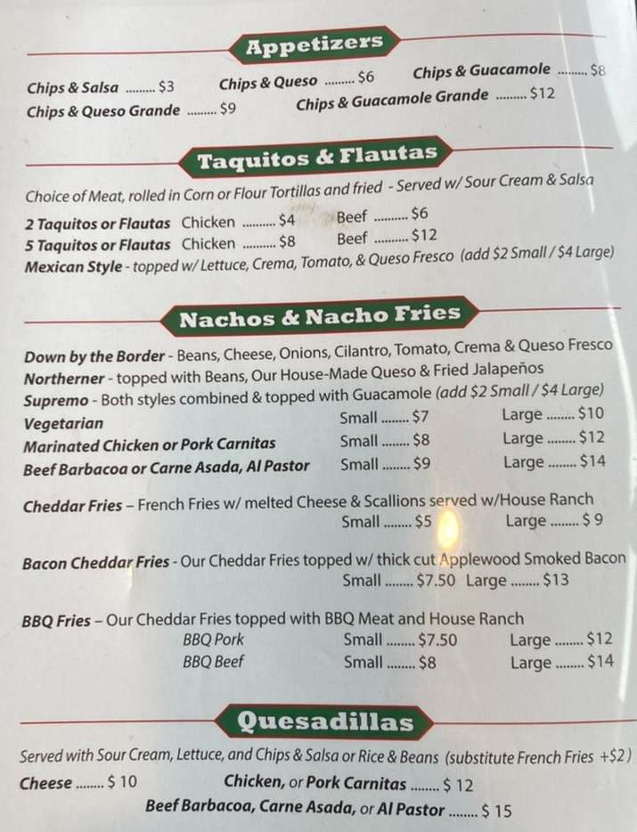 Village Taqueria & Grill menu page 1