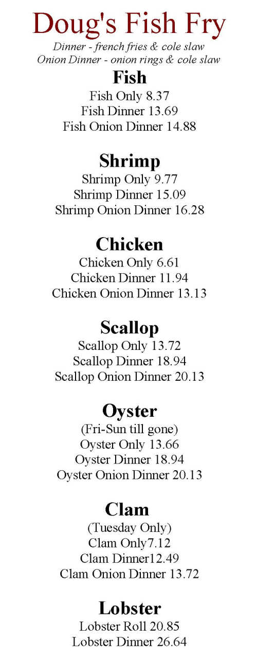 Doug's Fish Fry menu page 1