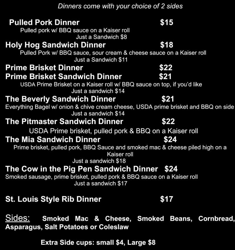 Holy Smoked BBQ menu page 1