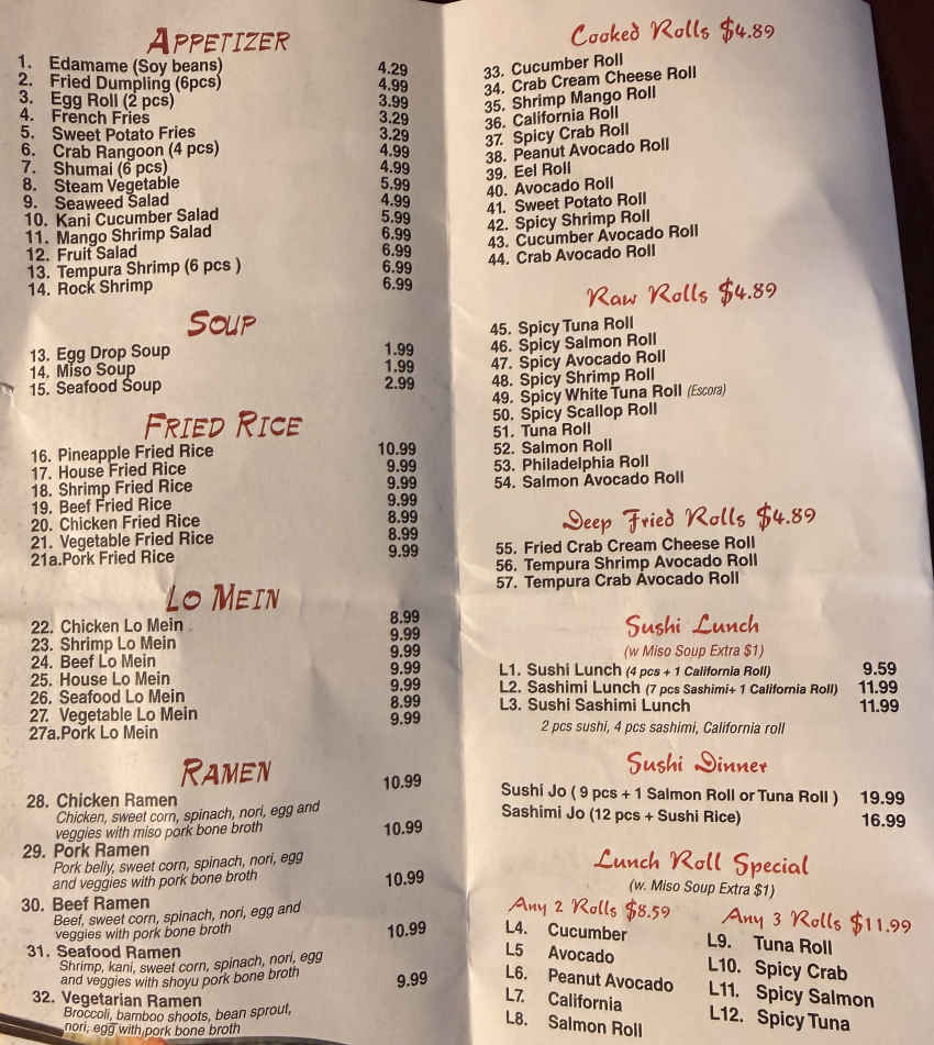 Arctic Bites menu page 1