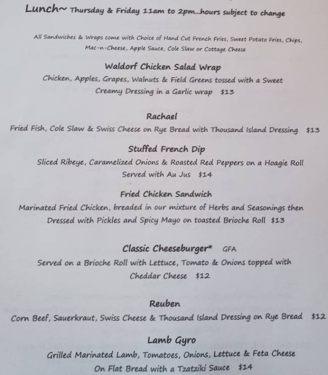 Charlie's Cafe menu page 1