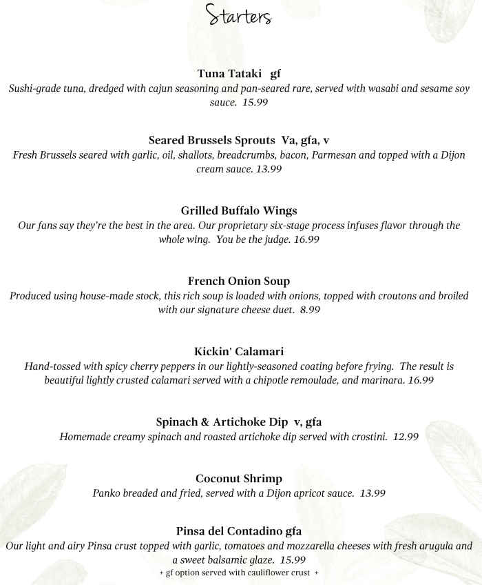 Hill Top Inn menu page 1
