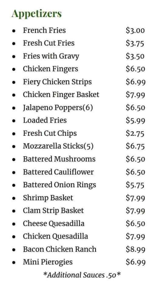 O'Ryans Sports Bar menu page 1