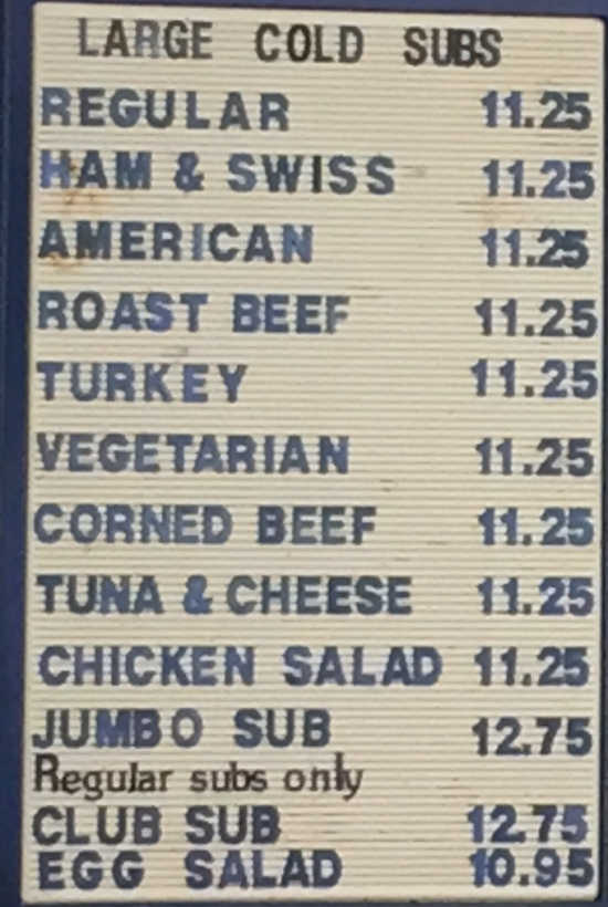 Southside Sub Shop menu page 1