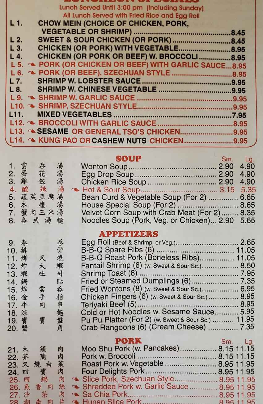 Dragon Wok menu page 1