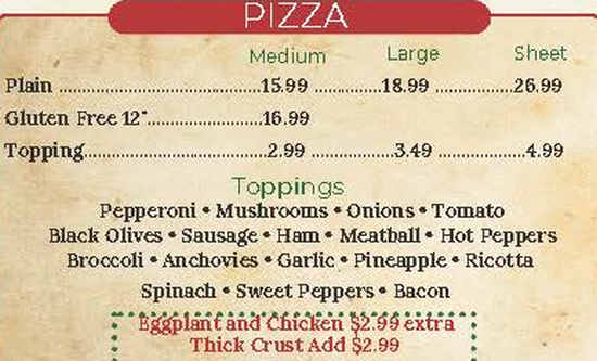 Fratello's Pizza Company menu page 1