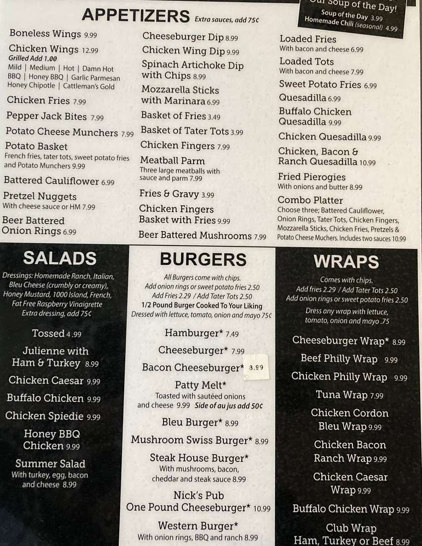 Nick's Pub & Grill menu page 1