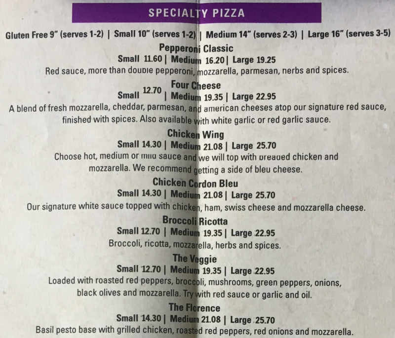Rico's Pizza & Subs menu page 1