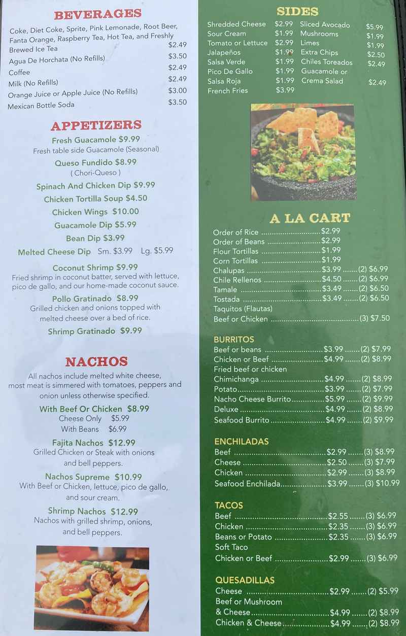 Salsa's Mexican menu page 1