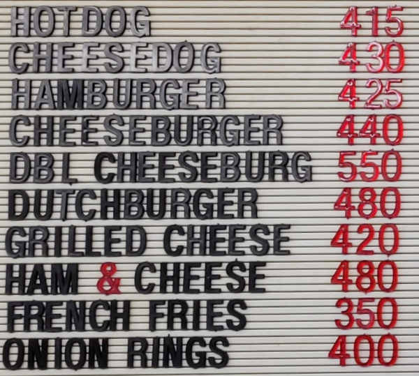 M & M Red Hots menu page 1