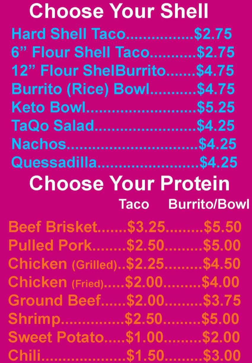 Lena's Taqo Big Cheeseburger menu page 1