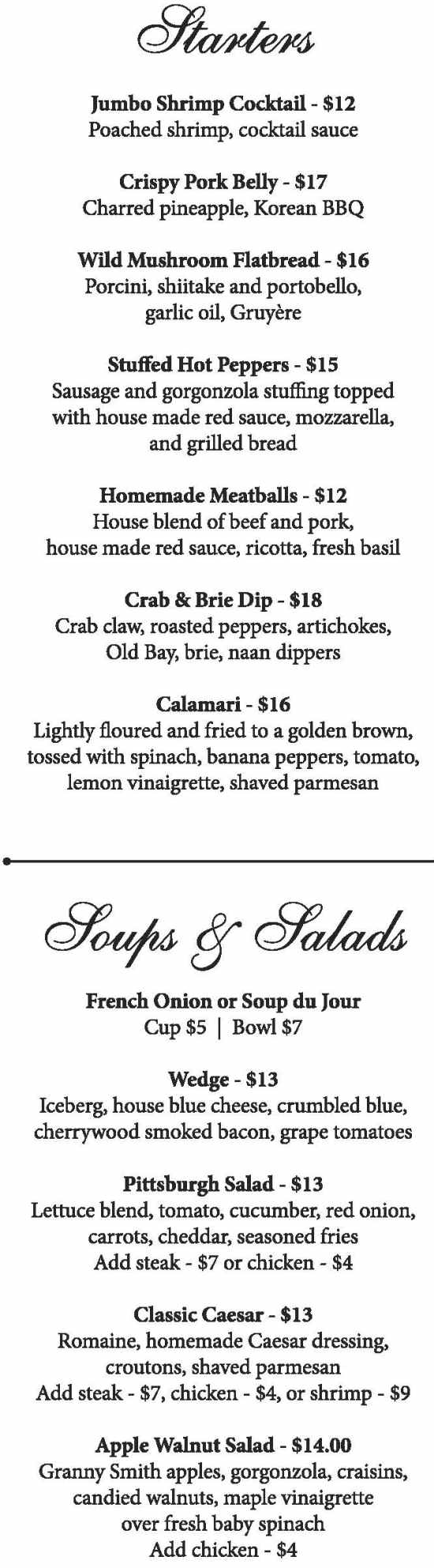 The White Inn menu page 1