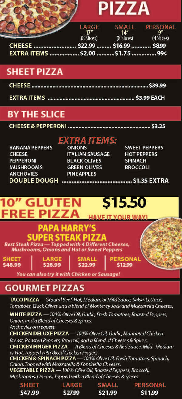 Blasdell Pizza menu page 1